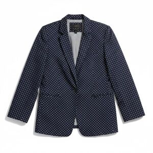 J.Crew Regent Blazer Blue White Polka Dot 100% Linen Size 12 Lined